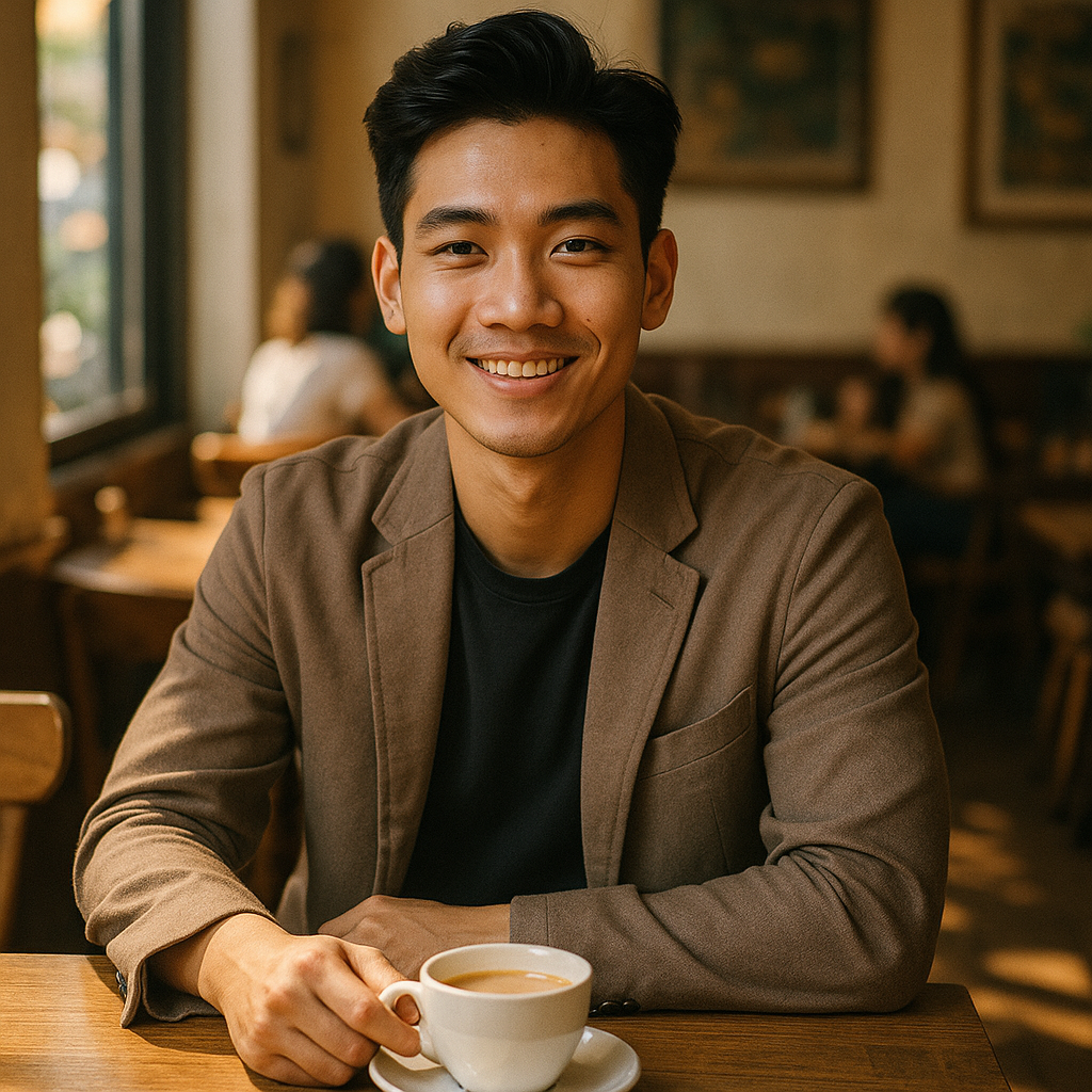 Bi đẹp trai trong quán cà phê