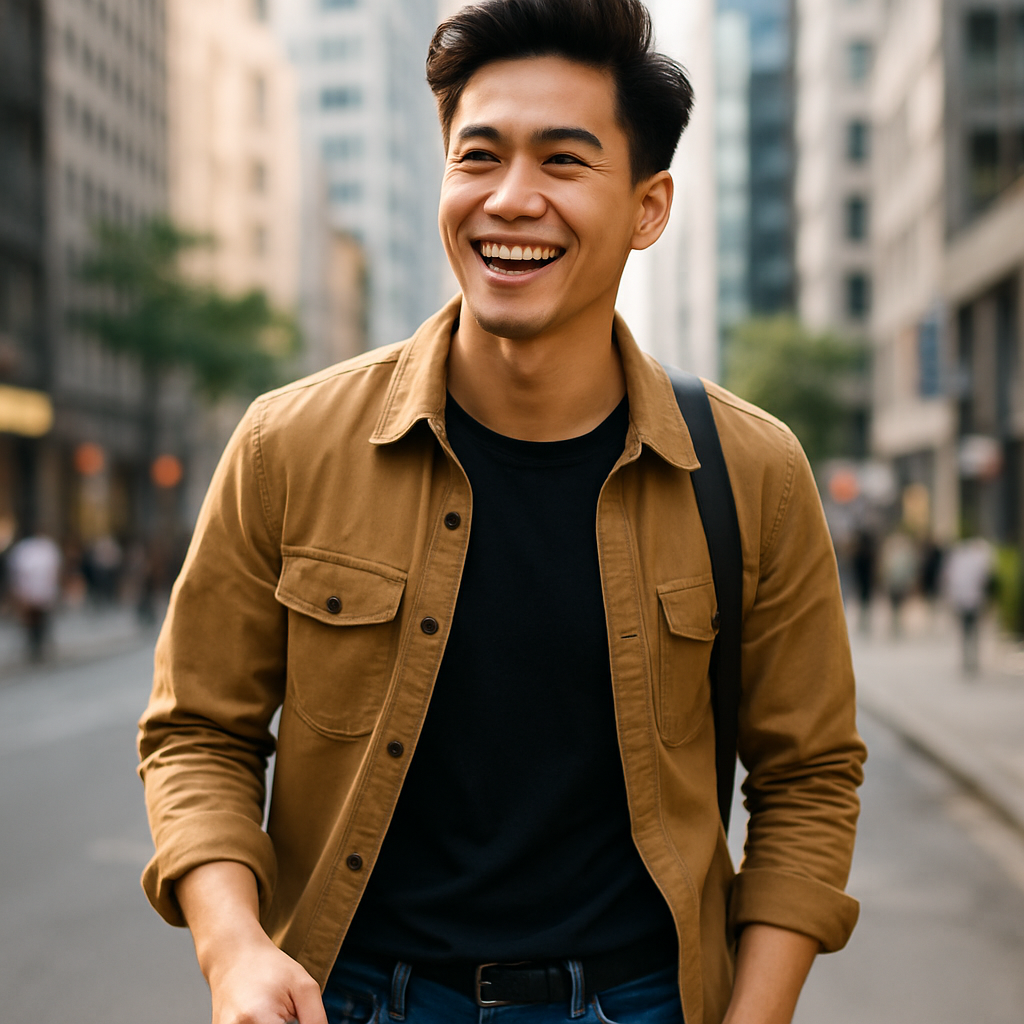 Bi đẹp trai đi dạo trên phố